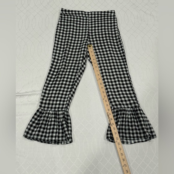Lucca Pull On Black And White Lined Cropped Wide Leg Pants Ruffle Hem Small - Picture 6 of 9